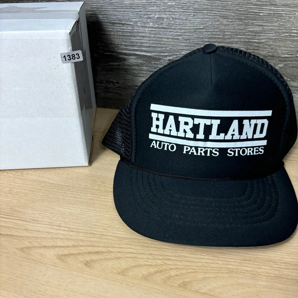 Vintage Hartland Auto Parts‎ Hat Cap Snapback Black Trucker Adjustable